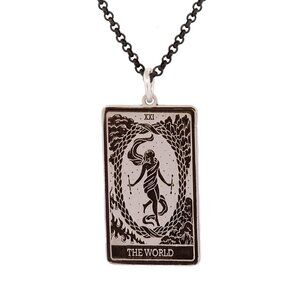 THE WORLD Tarot Card Necklace, Sterling Silver Tarot Necklace, Tarot